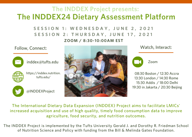 INDDEXProject's tweet image. We are gearing up for Session 2 of our launch event entitled &quot;Using the INDDEX24 Dietary Assessment Platform: A Demo and Discussion&quot; 

Join us June 17 from 8:30-10:00am EDT for deeper dive into our tools and rich Q&amp;amp;A session 🔎⁉️

tufts.zoom.us/meeting/regist…