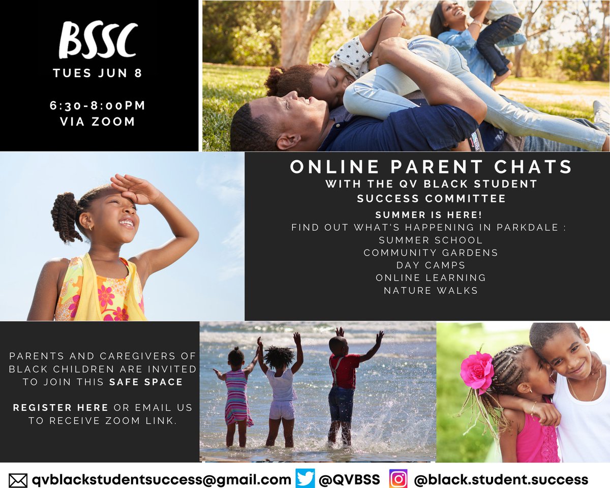 QVBSS's tweet photo. Local parents and caregivers of African, Caribbean and Black children are invited to join us 2mrw for our last chat of the school year. Join online or by phone to find out what's happening for children this summer and how to stay connected 'til September.
https://t.co/DdXWUjkvr5 https://t.co/OFUVHgEOvD