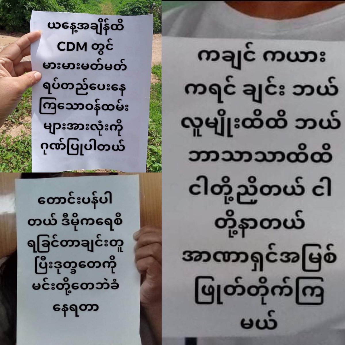 Wutyee6's tweet photo. Domestic Strike by youths from #Pyin_U_Lwin to show their Support to #NUG and #PDF texts were portrayed with flowers.

#June7Coup
#WhatsHappeningInMyanmar https://t.co/4UPOoi0Ffi