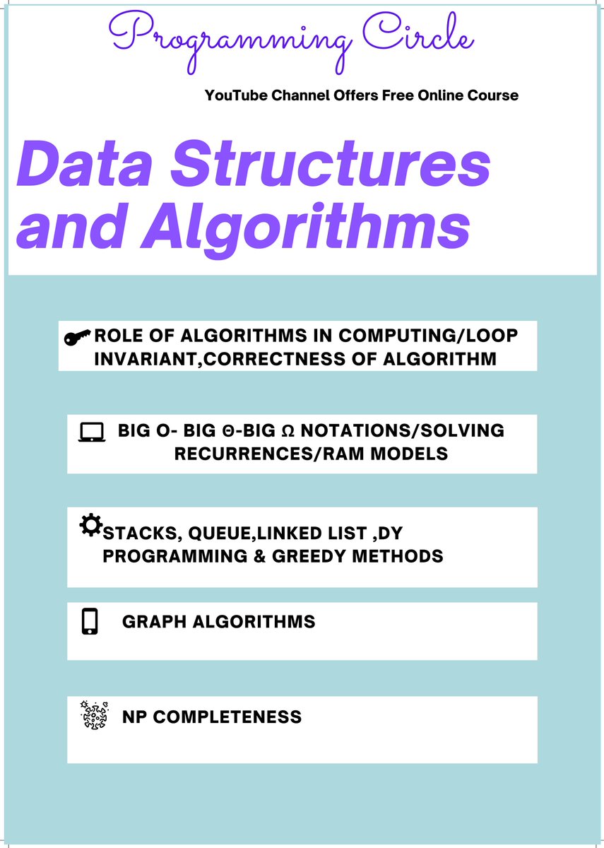 ProgrammingCirc's tweet image. #Data_Structures_and_Algorithms: A comprehensive YT online course covering all theoretical and practical concepts are now available on #Programming_Circle YouTube Channel. Find the play list of this full DSA course on the below link. 👇👇#DSA
#Subscribe!
youtube.com/channel/UCRQka…