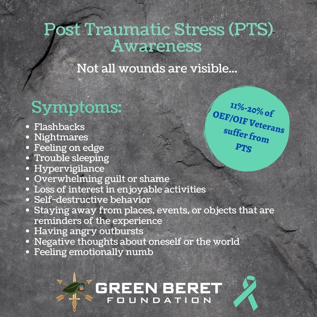 June is #PostTraumaticStress (PTS) Awareness Month. We recognize the importance of raising awareness about PTS as it directly affects the Special Forces Regiment and its families. First, let's begin with the symptoms of Post-Traumatic Stress. #PTSDAwarenessMonth