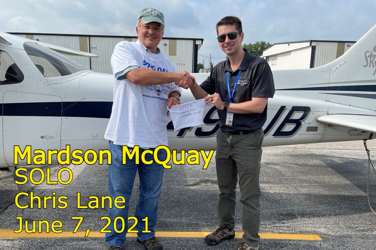 fly2UFS's tweet photo. Congratulations to Mardson McQuay who solo'ed today for the very first time. It will be a day you will always remember. Thank you to CFI Chris Lane! #fly2UFS #unitedflightsystems #firstsolo https://t.co/GA9cqdkN2F