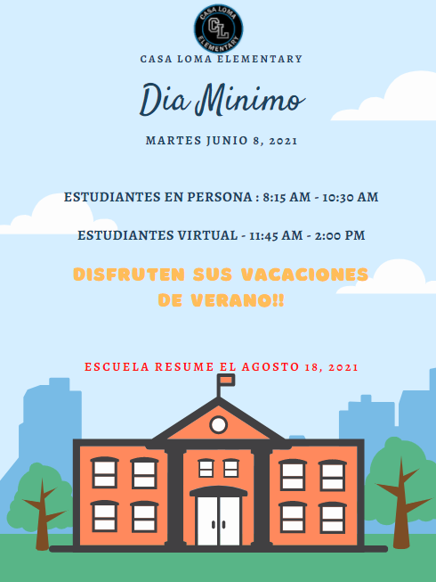 CasaLomaFace's tweet photo. Padres / Guardianes,
Recordatoria que mañana Martes 8 de Junio es día Mínimo. https://t.co/6a19ZsER3n
