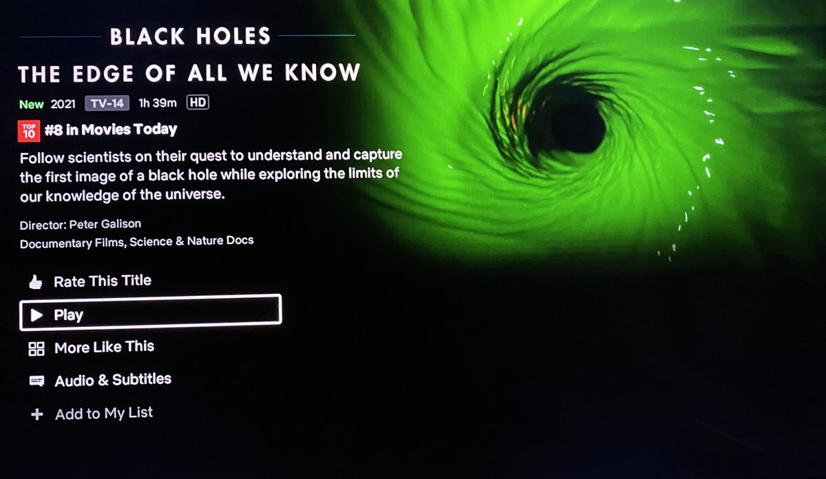 NSF's tweet photo. Looking for something to watch tonight? Check out “The Edge of All We Know” on @Netflix— featuring @NSF’s historic announcement of the first #realblackhole image. https://t.co/EKKXBvhoS2

Go behind the scenes and see how the @ehtelescope team got the photo and what they learned! https://t.co/HQkwLEF9ze