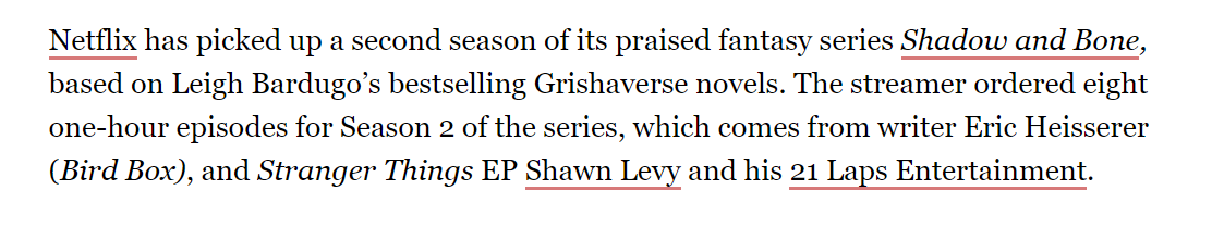 GrishaNetflixTV's tweet photo. SHADOW AND BONE Season 2 will have 8 episodes ― via @DEADLINE 
https://t.co/VvhediU8CY https://t.co/XjD6DnXPuW
