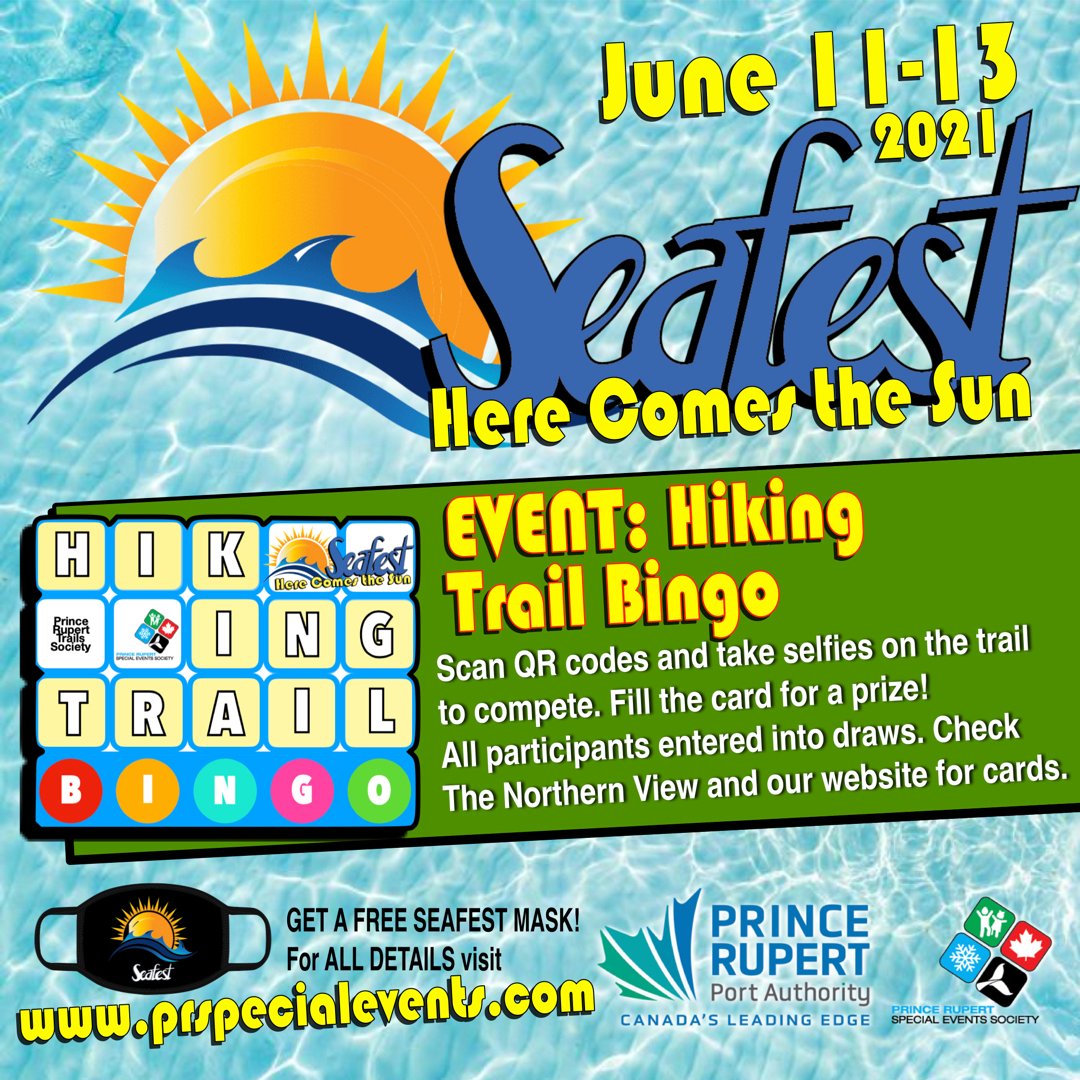 Get outside on Seafest weekend with your family bubble! Scan QR codes found at participating trails, share a selfie of your family bubble and compete to win amazing prizes!

For copies of bingo cards, please visit The Northern View or our website prspecialevents.com

#seafest