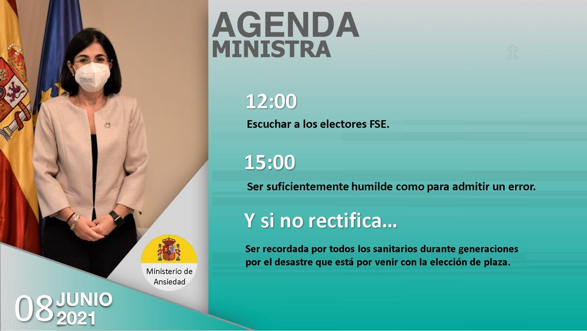 DrMacarron's tweet photo. Buenos días, @CarolinaDarias

Como hoy es martes y va a recibir muchas visitas, me he tomado la molestia de organizar yo mismo su agenda del día. Es para que se centre en cosas importantes y prevenir posibles problemas que, aunque usted no lo crea, se le vienen encima. https://t.co/GQlsiJ6jNH