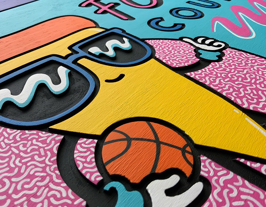 Derek_Eads's tweet photo. A look at the piece I did for @Galleries1988 's "Mall Dayz" 🏀🍕👍 #PizzaDude https://t.co/NzgBaIL6SP