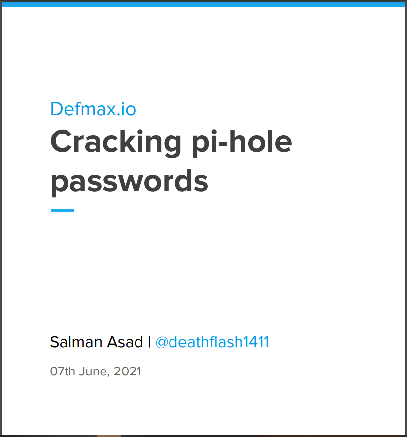 defmax_io's tweet photo. Go check out the latest paper published on Exploit-DB by one of our buddy @deathflash1411 
https://t.co/BFS7tHO8jF

#Doublehashing #Hashcat #MDXfind #cybersecurity #datasecurity #exploit #passwordsecurity #passwordcracking #cybersecurityawareness #cybersecurityexpert #exploitdb https://t.co/hbLYVeIBMe