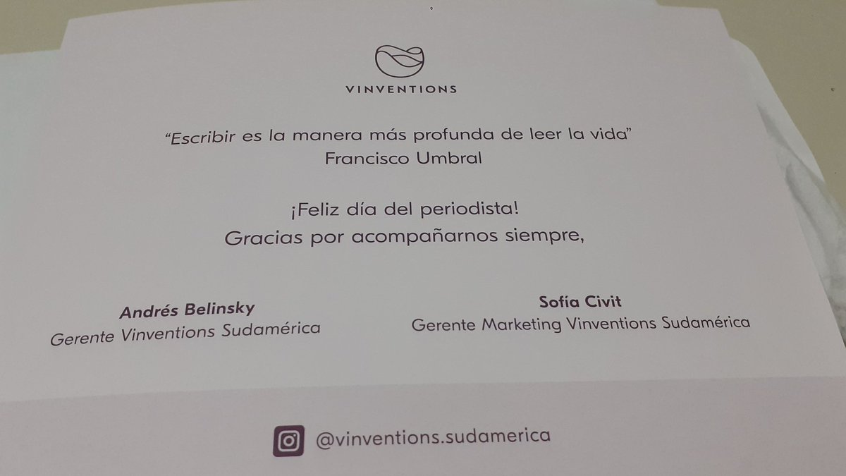 Gracias <a href="/VinventionsLA/">Vinventions Sudamérica</a> por el saludo en este día. Gracias también a <a href="/RoxanaGonzalez4/">Roxana González</a> y Caro Cicchinelli por acompañar nuestra tarea siempre <a href="/4Consultora/">CUATRO CONSULTORA</a>