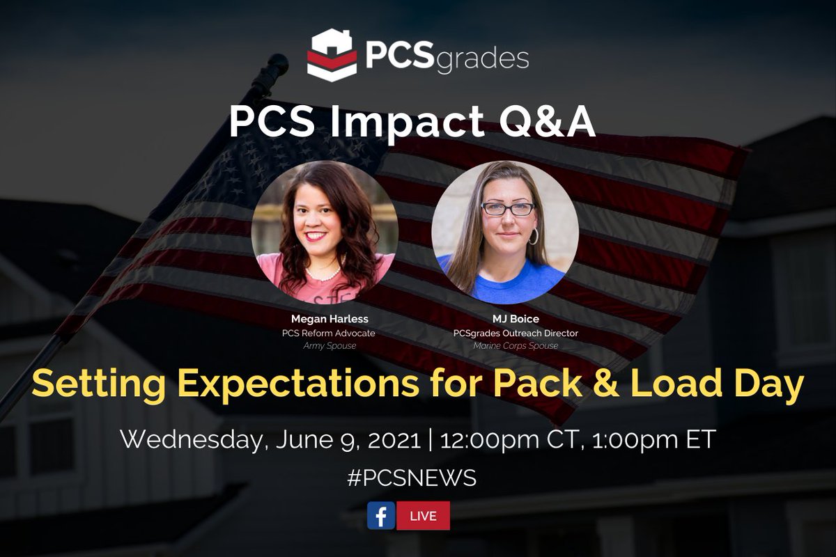 PCSgrades's tweet photo. Your pack and load days are some of the most stressful days of the PCS process. What is supposed to happen? What are your responsibilities? What do you need to know to make this process smoother for you? Join us on Wednesday at 1pm ET to find out! 

#PCSnews #PCS https://t.co/vNGb4nhGFd
