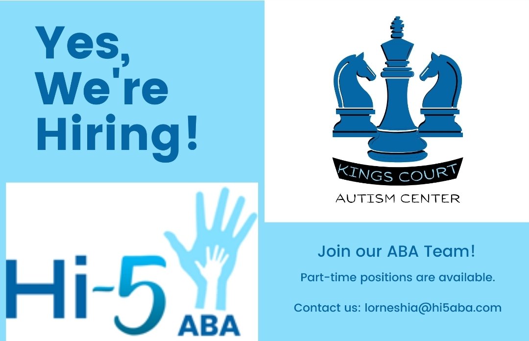 RoeCoopBCBA's tweet photo. Hey everyone!

Kingz Court Autism Center, a BLACK-owned ABA company is currently hiring for RBT positions!

If interested, please contact me! (My info is on the flyer) 
#RBT #HiringRBTS #ABA #BehaviorAnalysis #BlackOwned #KCAC #KingzCourtAutismCenter #Autism https://t.co/o2Utn5ZLyb