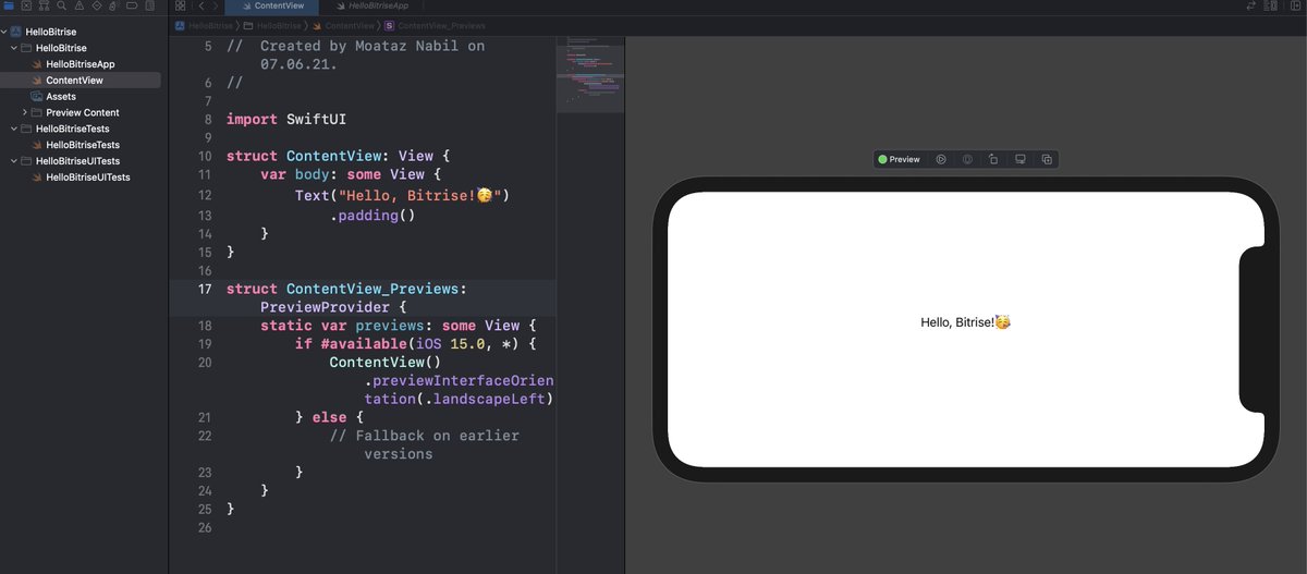 Moatazeldebsy's tweet image. Hello @bitrise 💜 from Xcode 13 beta and iOS 15 with landscape orientation preview 😉
#WWDC21 #iOS15 #Xcode13