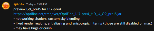 OptiFine tweet media
