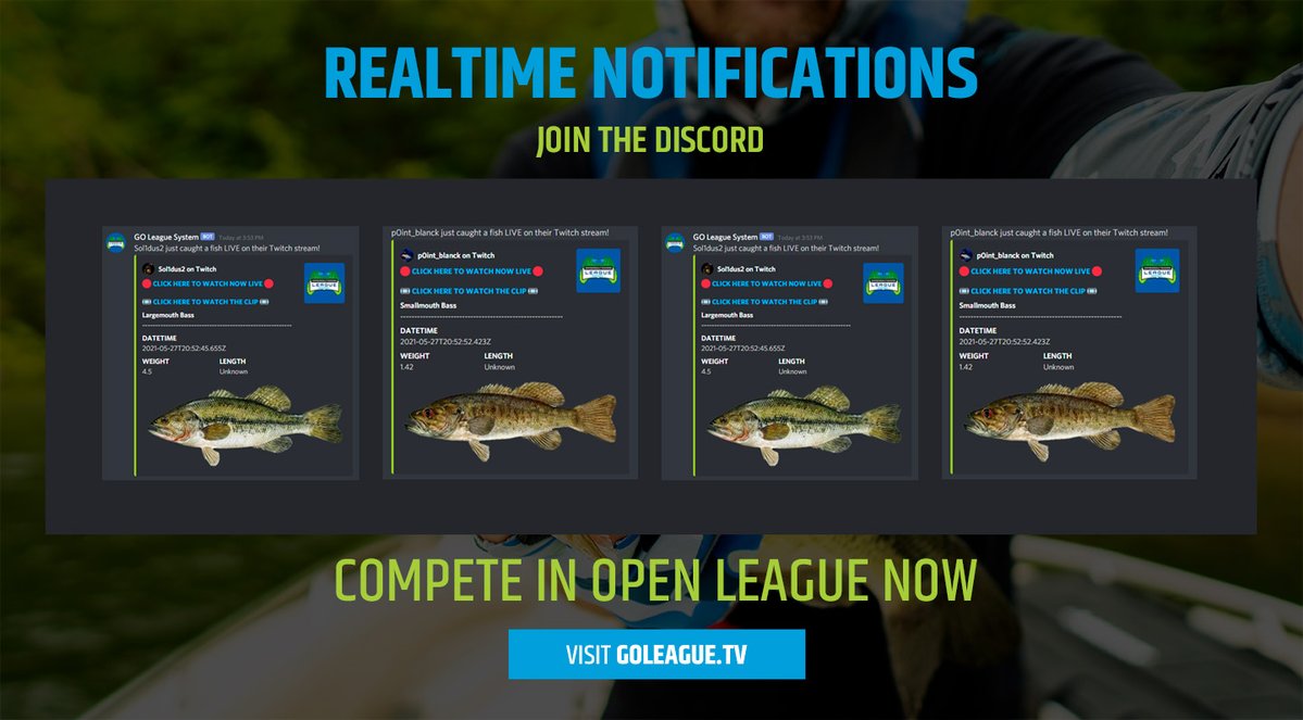 GamersOutdoors's tweet photo. Give your discord server real-time notifications when you catch fish LIVE on your Twitch stream! Your catches will also be announced in the official GO League Discord server: https://t.co/G27DQNIqdt

#twitchaffiliate #fishing #TwitchStreamers #Discord #bassfishing https://t.co/WLrWRN98RS