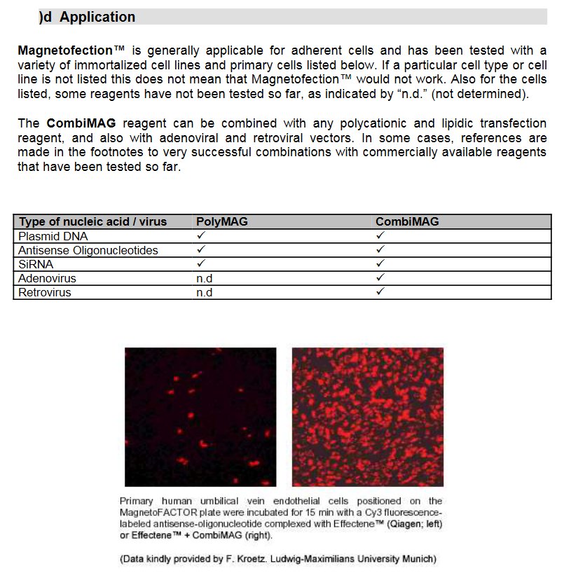 HateTheMachine's tweet image. #Magnetofection is a novel, simple and highly efficientmethod to transfect cells in culture. 
#CombiMAGis a #magnetic  particle preparation  designed to be combined with any commercially 
available transfection reagent such as polycations and #lipids
web.archive.org/web/2019123110…