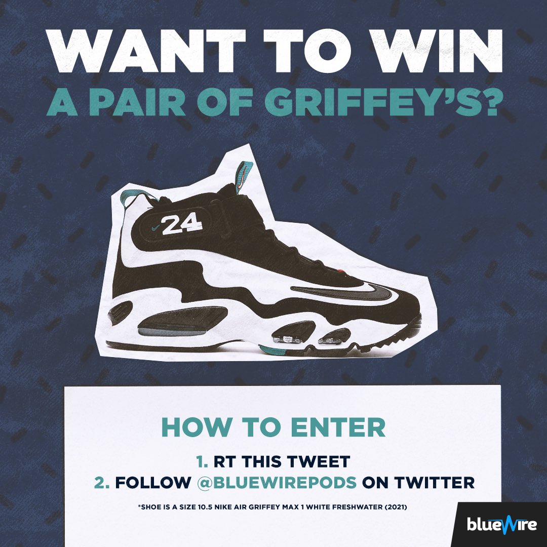bluewirepods's tweet image. In honor of our podcast, 'American Prodigy: The Kid', we're giving out a FREE pair of Griffey's size 10.5

How to enter:
1️⃣ RT this tweet 
2️⃣ Follow @bluewirepods 

Winner will be announced 6/11

Binge American Prodigy 🎧: bwpod.co/VsxHFp