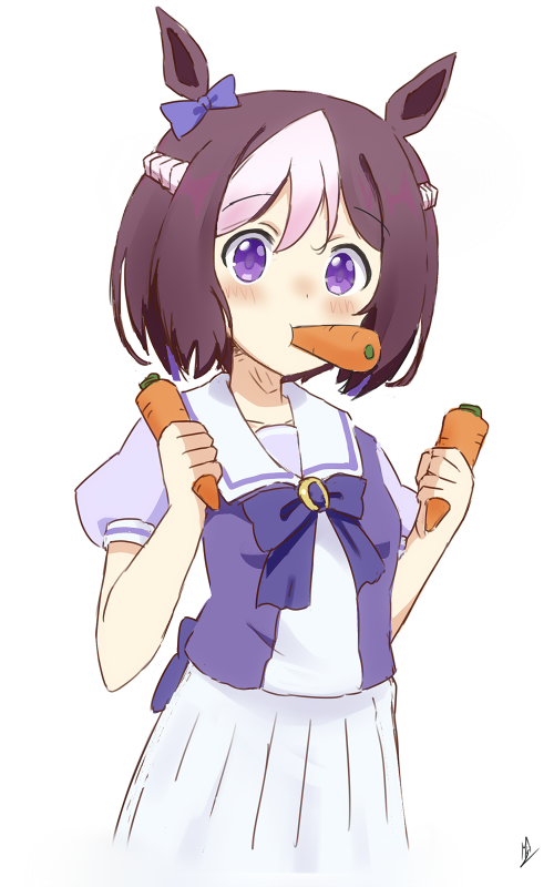 special week (umamusume) 1girl carrot solo animal ears horse ears short sleeves bow  illustration images