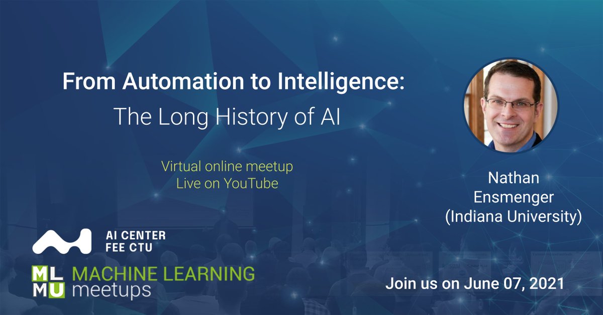 We are live! Today's talk is From Automation to Intelligence: The Long History of AI by Nathan Ensmenger. #ml #ai
youtu.be/TIR0XaOGDd0