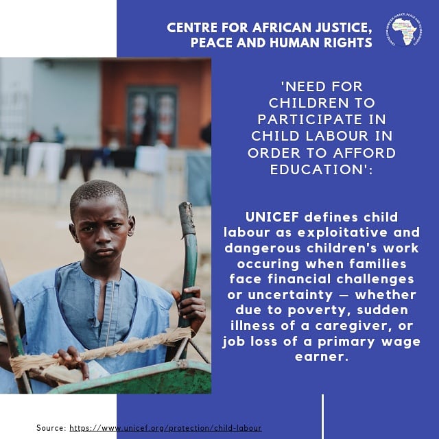 The practice of child labour poses major human rights and socio-economic challenges on a local, regional and international scale.

#childlabour #forcedlabour #labour #Africa #worker #africanchildren #UNICEF #CAJPHR  #CentreforAfrica #RQETeam 
<a href="/UNICEF/">UNICEF</a>