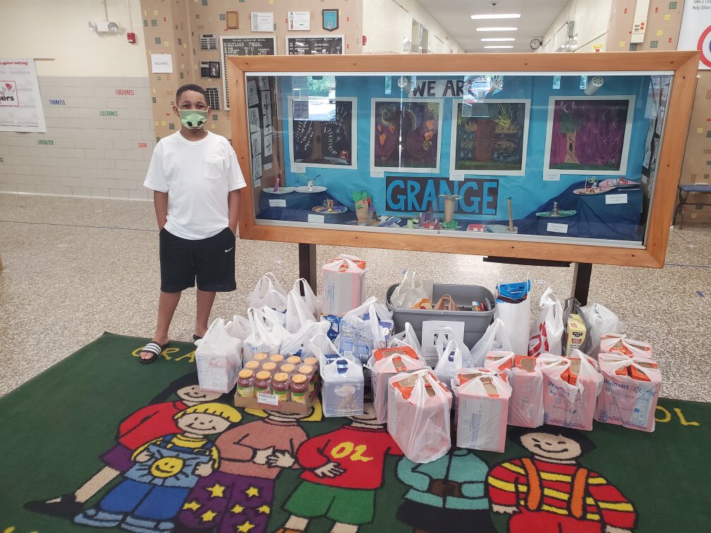 This Grade 4 student is #grangegreat! He raised $180 from friends &amp; family &amp; bought all this food to donate to Grange’s National Honors Society food drive.
