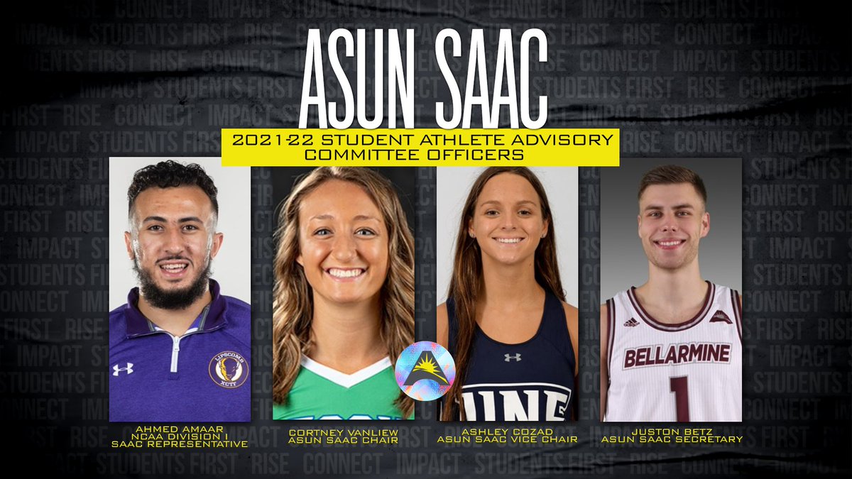 ASUNSports's tweet photo. Check out our new @ASUNSAAC Officers for the new 2⃣0⃣2⃣1⃣-2⃣2⃣ academic year 👀❕

☑️ Ahmed Amaar, @LipscombBisons 
☑️ Cortney VanLiew, @FGCUEagles 
☑️ Ashley Cozad, @UNFOspreys 
☑️ Juston Betz, @BUKnights 
📰| https://t.co/05KXflulCj

#ASUNBuilt https://t.co/lSdhWs8PUB