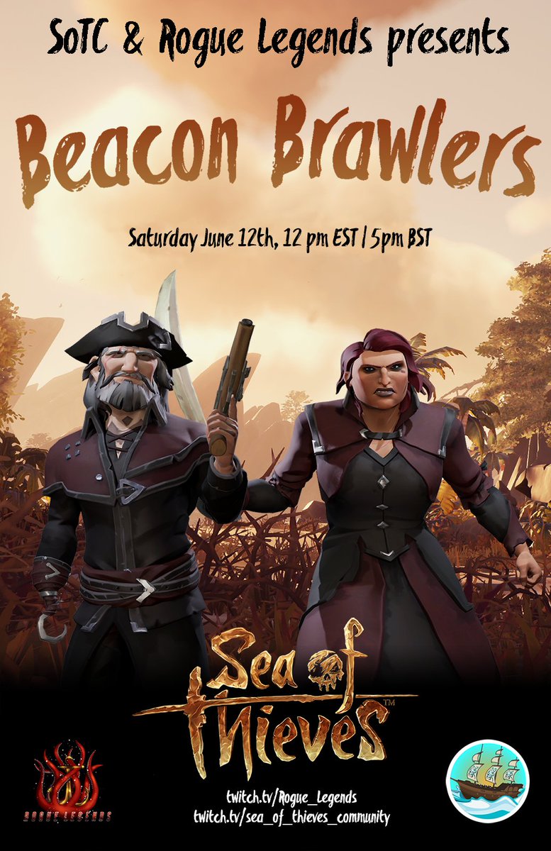 We've had a last minute opening for a 3 pirate team to participate in Beacon Brawlers on Saturday.

Register here: forms.gle/kdavNTtaB2RxyF…

#SeaOfThieves #beaconbrawlers #BeMorePirate