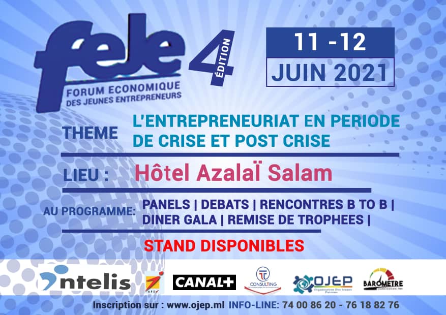 batakiDigital's tweet photo. La 4ème édition du Forum Economique des Jeunes Entrepreneurs se tiendra les 11 et 12 juin 2021 à Bamako au Radisson Collection Hotel, sous le thème: « L’entrepreneuriat en période post-crise  ».
#entrepreneuriat #opportunities #Growth https://t.co/EO61nDUXyF