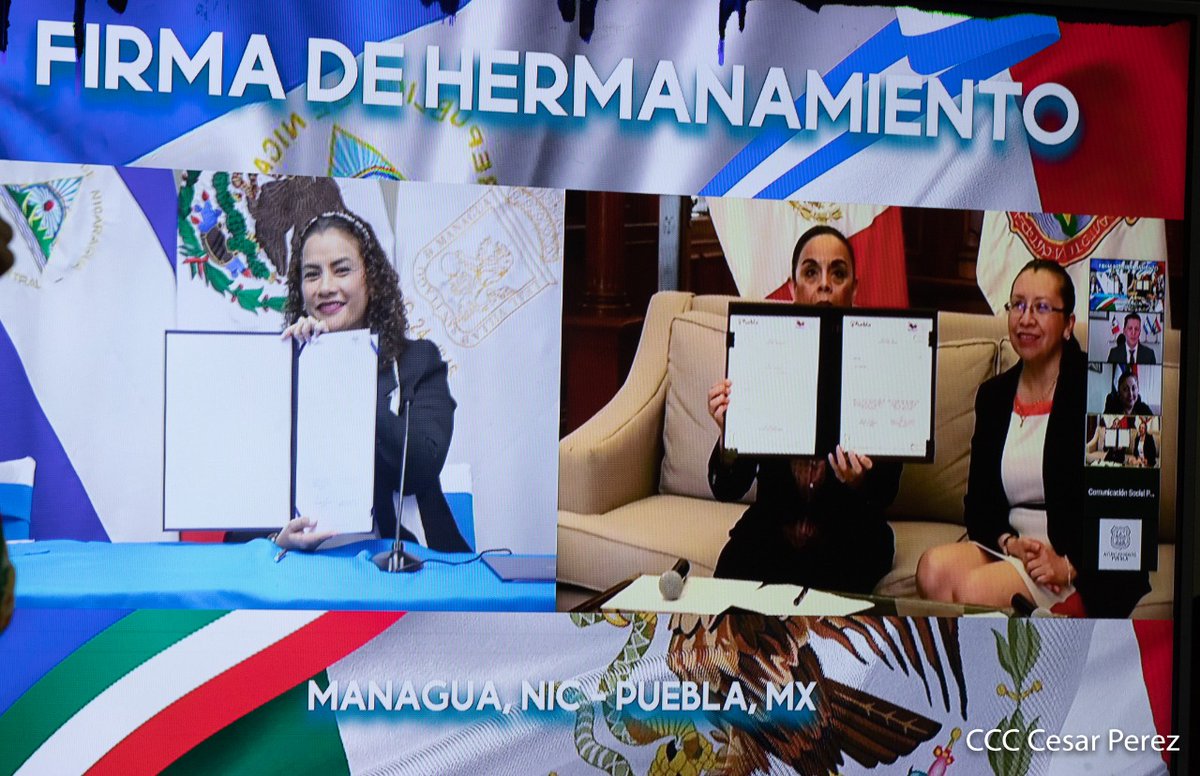 #NicaraguaLinda 

Imágenes de la firma del convenio de hermanamiento entre las ciudades de Managua y Puebla-Mexico.