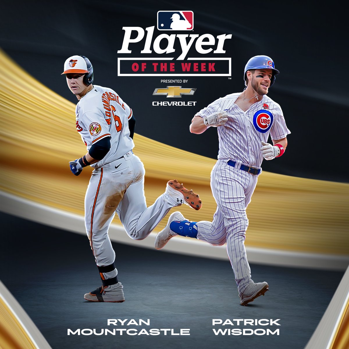 MLB's tweet photo. Ryan Mountcastle: 4 HR, 10 RBI, .458/.480/1.083

@PatrickWisdom5: 6 HR, 9 RBI, .435/.458/1.261

Your @Chevrolet Players of the Week! 🔥 https://t.co/xvYKshGBo0