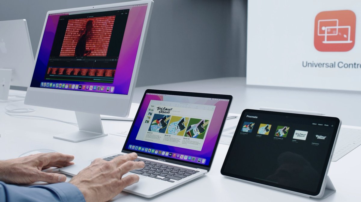 flick_mag's tweet photo. ユニバーサルコントロールマジすごい!
Macのトラックパッドで横にあるiPadOS 13を操作できる!
#WWDC21 #macOS12Monterey https://t.co/ceEVi0i8ZO
