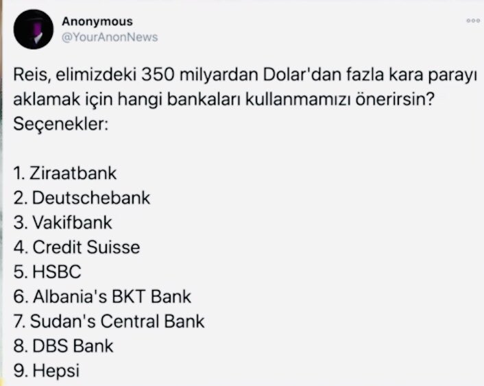 Eren_SeEU's tweet photo. Dünyaca ünlü hacker grubu #Amonymous , @sedat_peker in yardımına yetişti.
Türkiye’de Banka soygunlarının Belge ve Ses kayıtlarını yayınlayacağını Twitter’den duyurdu.
Ve Takipte kalın diye ekledi.
Reis ve Damat dahil, hepsini, Daha önce bahsettiği
350 milyar $ ve Bankalar.. ⤵️ https://t.co/PuMXvbFeot