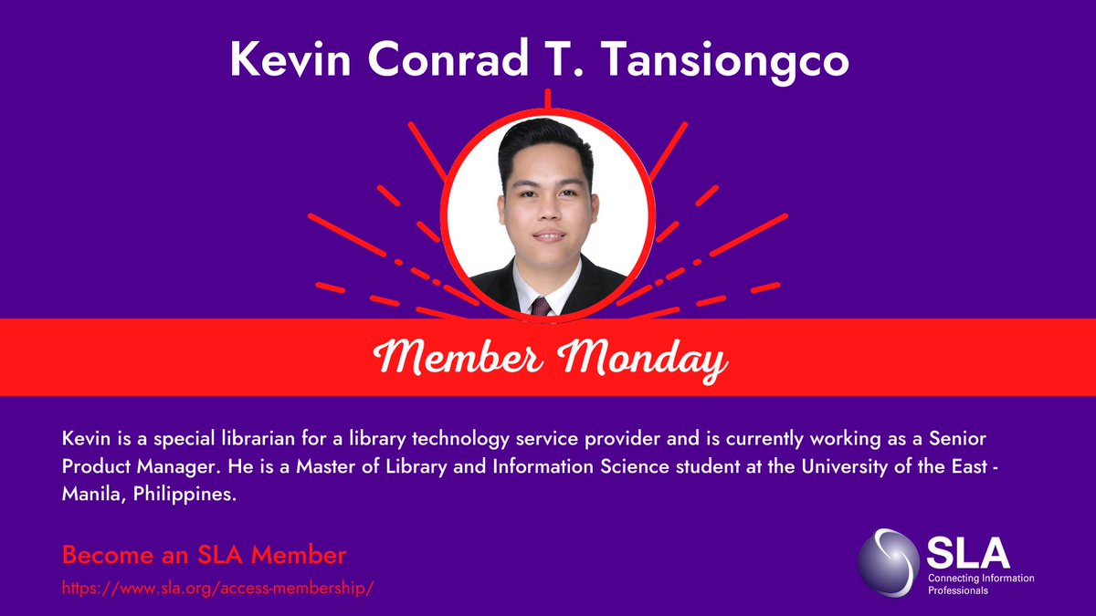 SLAhq's tweet photo. Hello #SLAers - it's #MemberMonday! Welcome to our new SLA member, @kenlibrarian! Take part in the SLA community - grow your network, enhance your skillset, and advance your career. If you're not a member, join today! https://t.co/4LJvLbuRBc #OneSLA #SLA2021 #SLAMember https://t.co/j4BSAb82Mi