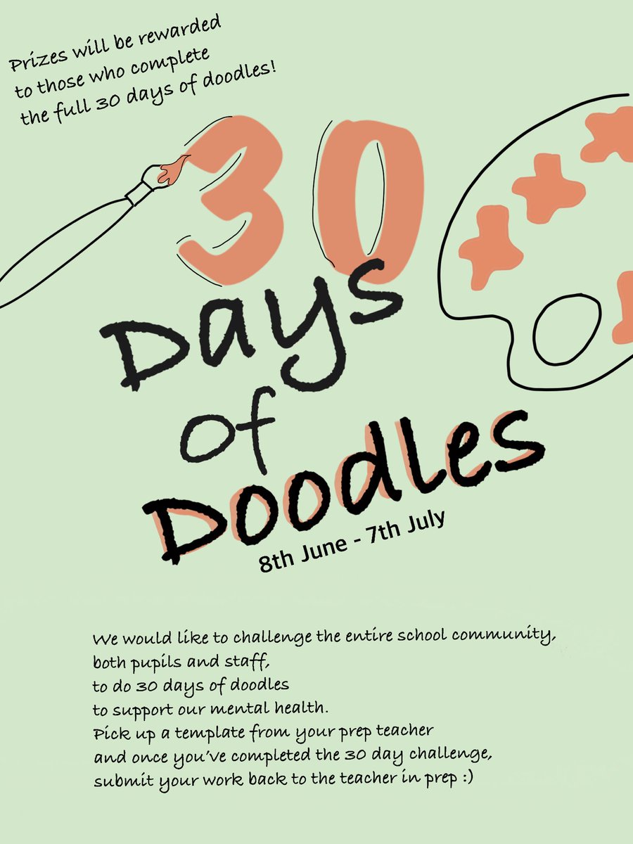 We are proud to launch a new 30 day challenge designed by a group of Year 12 students. 

Can you get creative and create a doodle for 30 days?

Check out the information in Prep tomorrow 🖼 <a href="/TCSYear12and13/">Treorchy Sixth Form</a> @Treorchy10 @Treorchy8 @9Treorchy <a href="/TreorchyComp/">Headteacher</a> <a href="/TcsYear7/">TCSYear7</a> <a href="/EyeCounselling/">Eye to Eye Counselling Service</a>