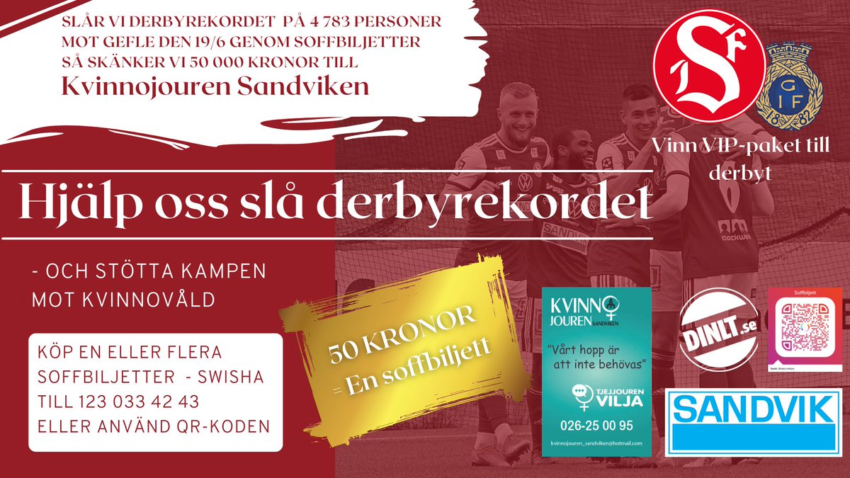 SandvikensIF's tweet photo. Hjälp oss slå derbyrekordet - och samtidigt ta kampen mot våld i nära relationer

https://t.co/oYZ79l6nWt https://t.co/CWU0OD77az