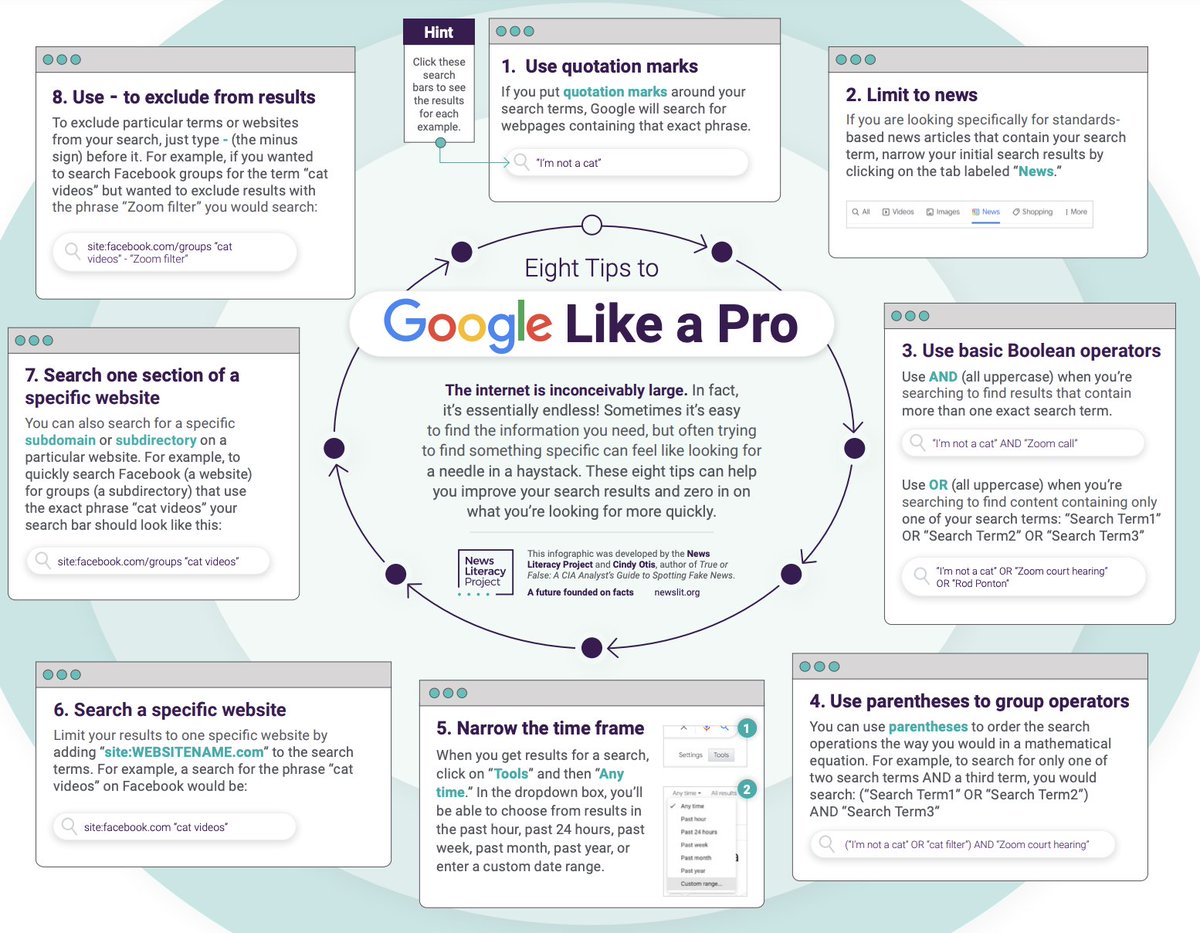 shfarnsworth's tweet image. One of the most important ⭐️ skills to teach students... How to find information online.
Check out our NEW infographic from @NewsLitProject
in collab w/ @CindyOtis_ ⬇️
✅ 8 tips to Google like a Pro! #engchat #sschat #TLchat
newslit.org/educators/reso…