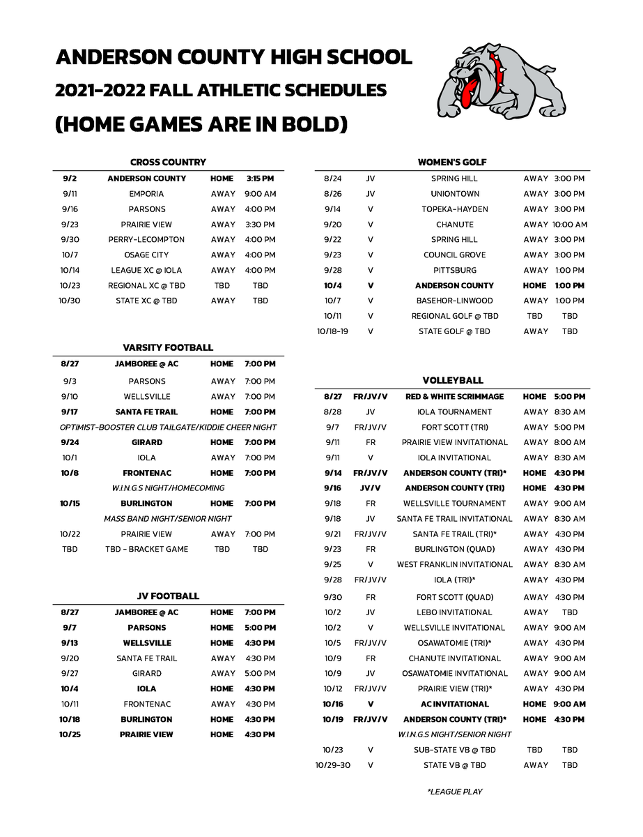 ACJSHSAthletics's tweet photo. 2021-2022 ACJSHS athletic schedules are now available for viewing! Click the link below to view the schedules:

https://t.co/neSlRYBDEJ

#BulldogUpdate https://t.co/zNHXdBysLB
