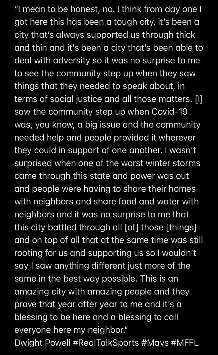 IAmValenciaKing's tweet photo. #Mavs Dwight Powell has always been heavily involved with the community of #Dallas, I asked him if the city had a different impact on him this year, as it’s been a season like no other. #MFFL #RealTalkSports https://t.co/xkvLe56MxW
