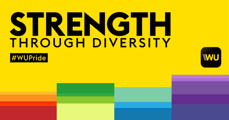 WesternUnion's tweet photo. We envision a culture of global unity &amp; boundless connection, contributing to a world where our diversity is celebrated in all its forms. #WUPride⁠

⁠Whether you are a member of the #LGBTQ community or an ally, share with us how you’ll celebrate the month!