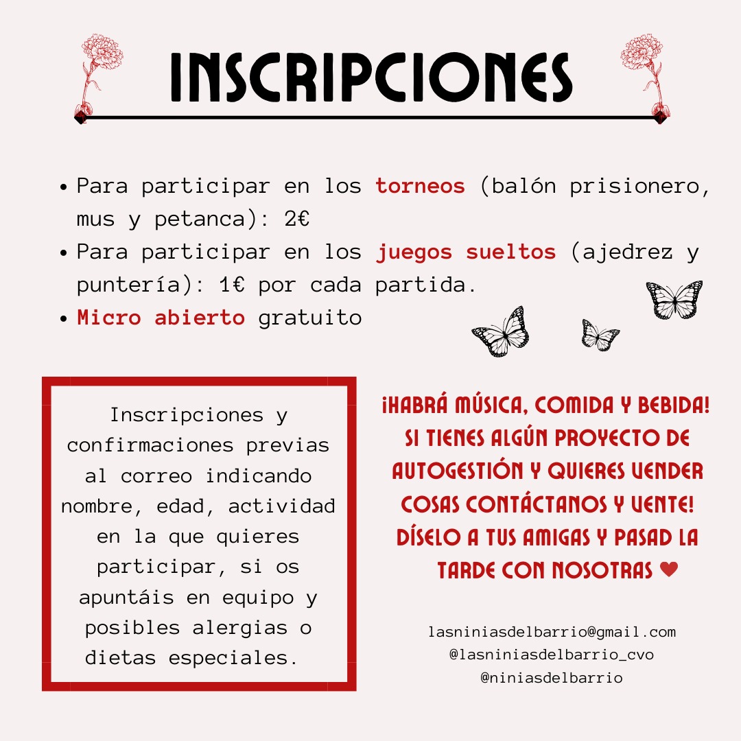 Estaremos por aquí con las cosillas! Todo lo recaudado va para la autogestión de <a href="/NiniasdelBarrio/">Cvo. Las Niñas del Barrio</a> y de la Escuela Popular de Vz. 
Os esperamos a todas!!🌹🖤