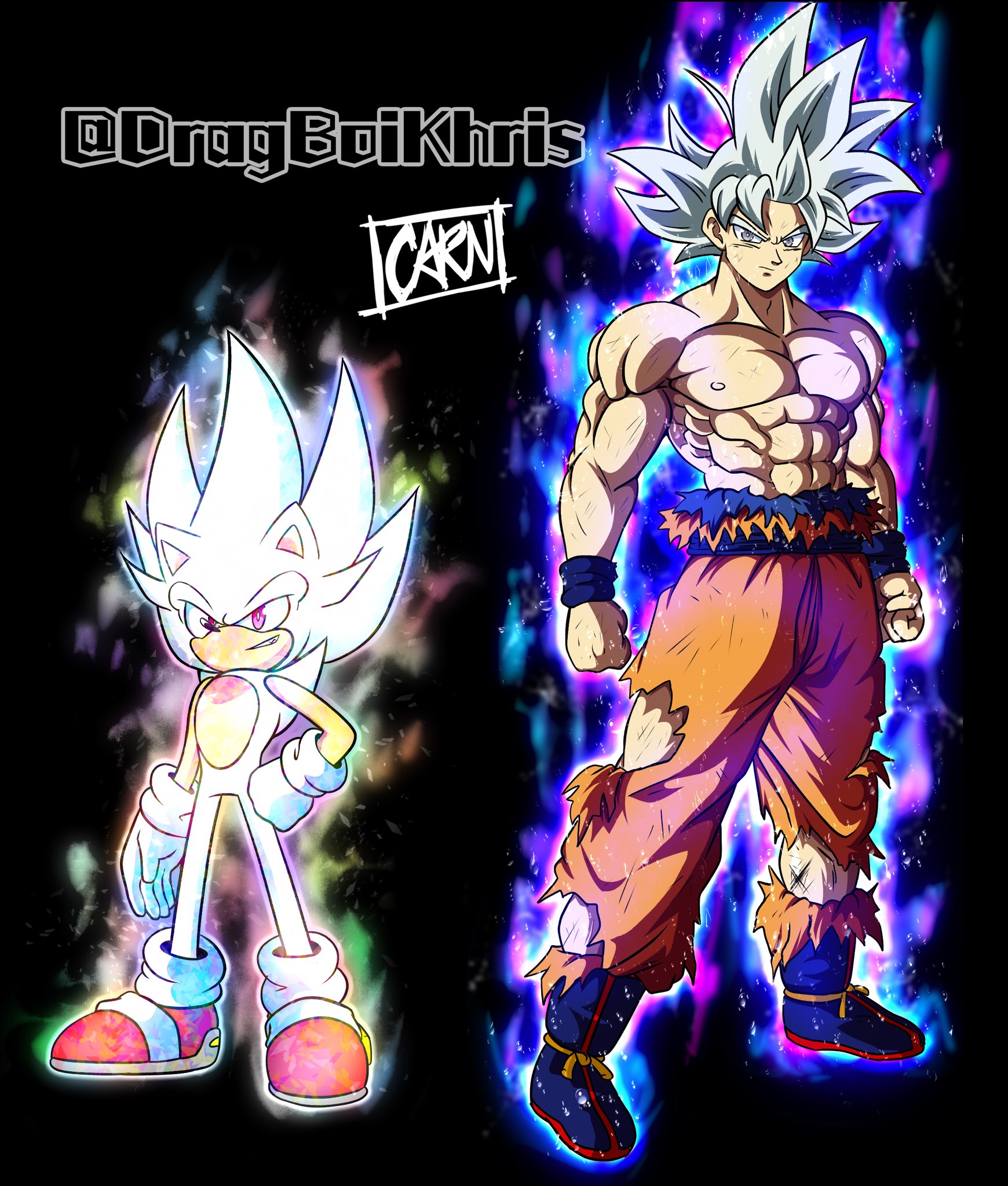 son goku, sonic the hedgehog, and hyper sonic (dragon ball and 3 more)  drawn by kad_productions