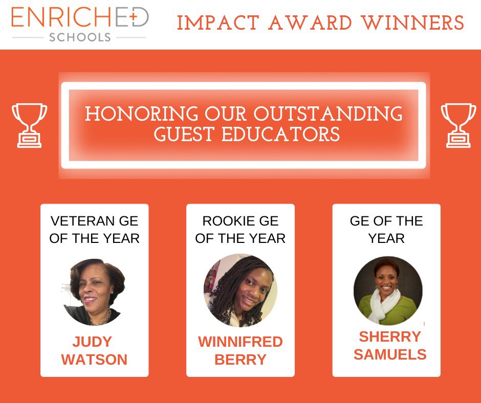 enrichedschools's tweet image. Huge gratitude and congratulations to all Enrichers who stepped in for students this tough school year, and a special hats off to our 2020-2021 Award Winners! We are so lucky to have you as part of our movement! #ittakesavillage 🧡🎉