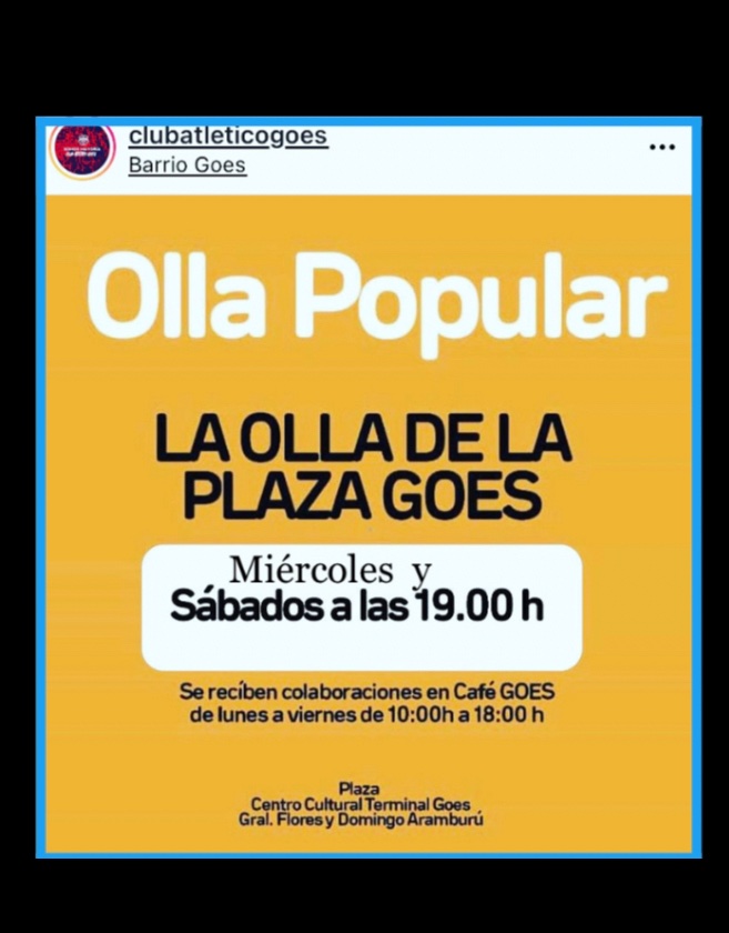 DDelgrossi's tweet photo. Sigue #OllaGoes : MIÉRCOLES y SÁBADOS, #TerminalGoes 19:00 hrs. Donaciones y colaboración de L. a V. de 10 a 18 hrs. en #CafeGoes (Gral. Flores y D. Aramburú) #Solidaridad #Empatia #TodosJuntos 🤓👍🏻 https://t.co/tMC5mgeKsW