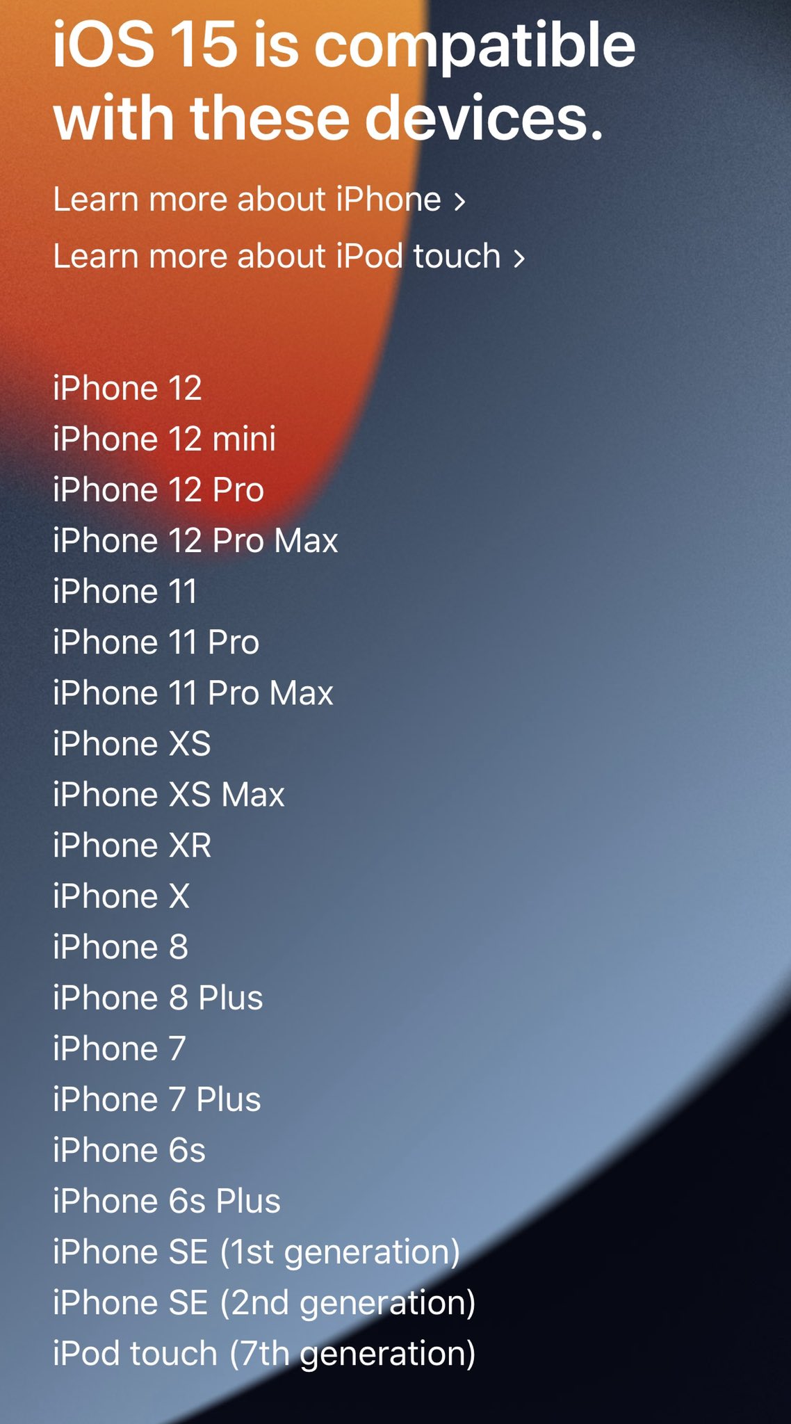 Compatible devices 15 ios iOS 15