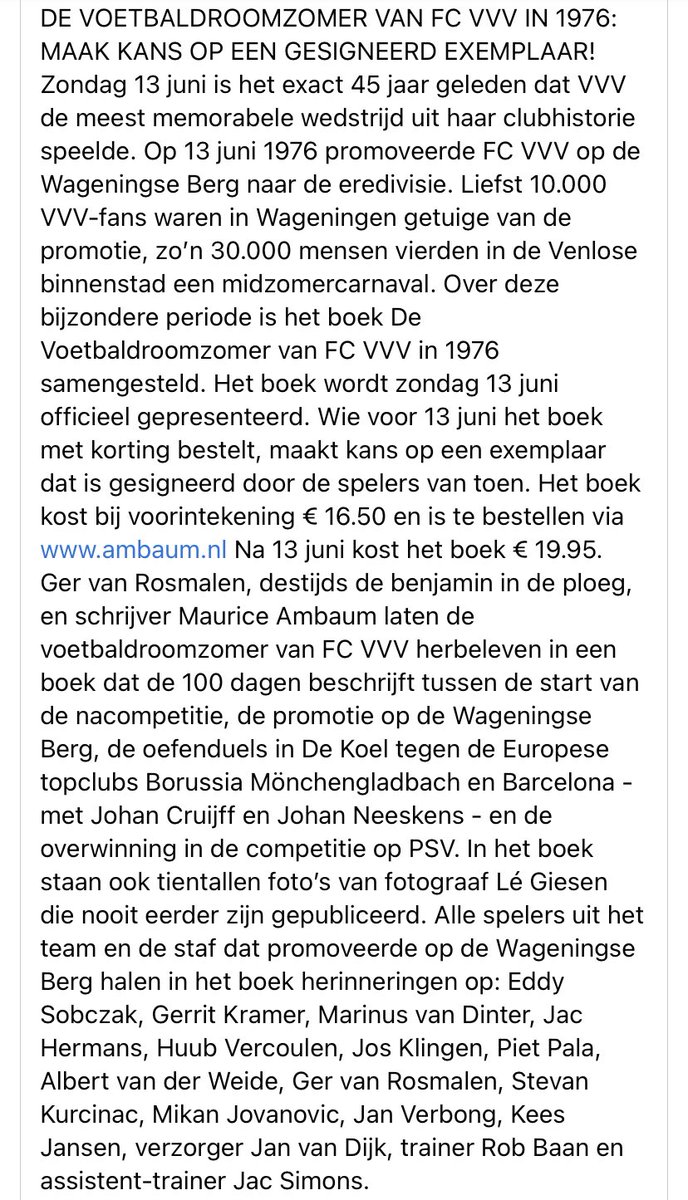 Prachtig nieuw boek. Een echt collectors item voor de <a href="/VVVVenlo/">VVV-Venlo</a> fan. Mooie verhalen &amp; foto’s van de spelers van toen.💛🖤 tof kado voor vaderdag.