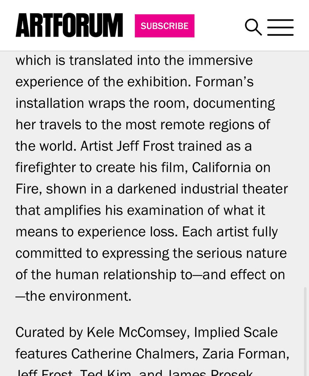My first time in <a href="/Artforum/">artforum</a>  🙌🏼 Big thanks to <a href="/ManaContemp/">Mana Contemporary</a>  and curator Kele McComsey for executing this wonderful show with Catherine Chalmers, James Prosek, Jeff Frost &amp; Ted Kim!