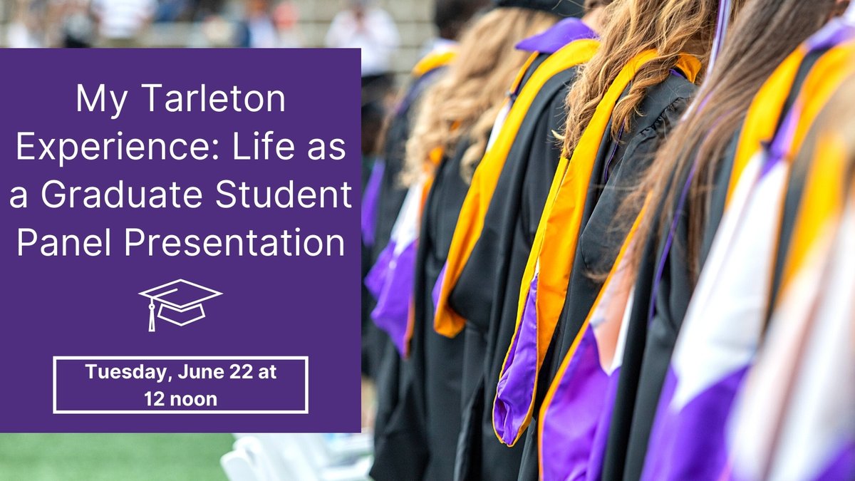 What is life really like as a graduate student? 

Learn the answer to this question and many more from some of our current Tarleton graduate students during our Graduate Student Panel Presentation on Tuesday, June 22, at 12 noon.

Visit here to RSVP:
choose.tarleton.edu/GradPanel