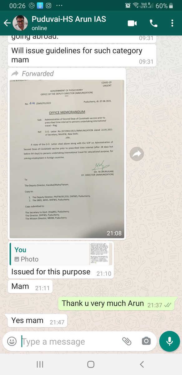 TelanganaGovernor (@telanganaguv) on Twitter photo Request from students travelling abroad to have 2nd dose vaccination before travelling was
responded on the same day so that Health department <a href="/DocArunt/">Dr. Arun T. IAS</a> issued directions fo the 2nd dose for them..appreciate #Puducherry health department for prompt response . Request from students travelling abroad to have 2nd dose vaccination before travelling was
responded on the same day so that Health department <a href="/DocArunt/">Dr. Arun T. IAS</a> issued directions fo the 2nd dose for them..appreciate #Puducherry health department for prompt response .