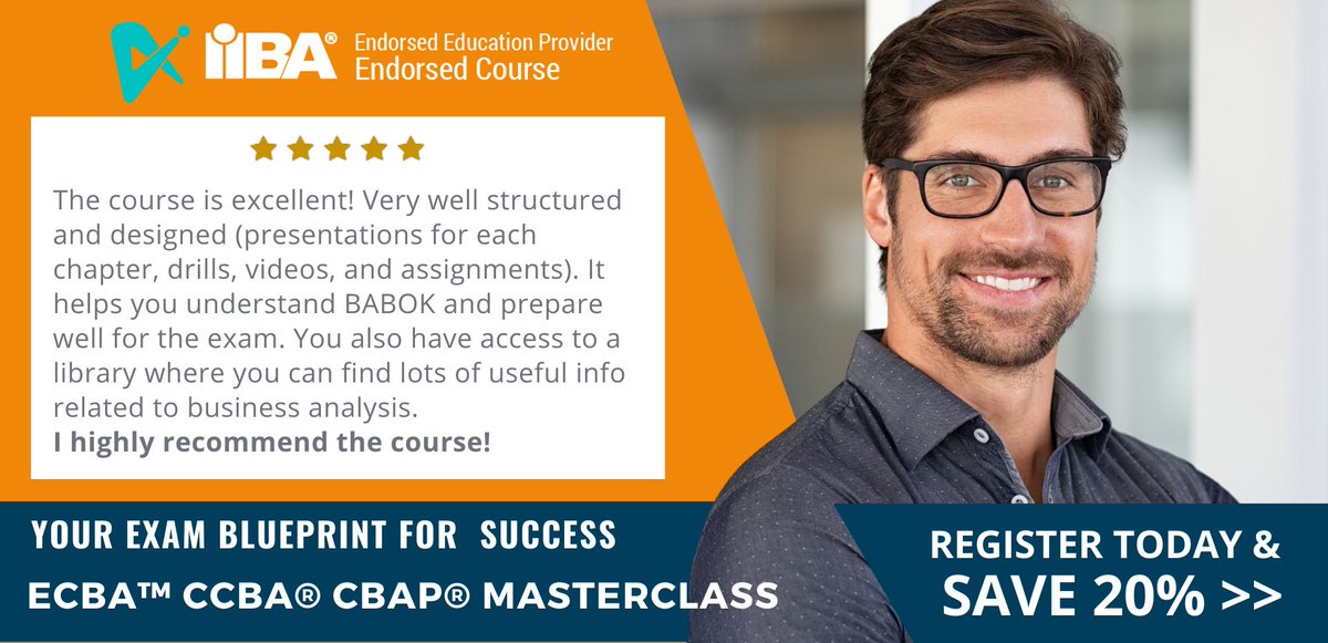 IIBA's tweet photo. Our Endorsed Education Provider, Agora Insights is offering a mid-year sale on their masterclass bundles to help you prepare for the #ECBA, #CCBA, #CBAP and #CCA exams! 

Take 20% off when you use promo code MYSALE20, from now till June 30th 2021: https://t.co/nC0TzxHZa1 https://t.co/W4bwTbNEaO