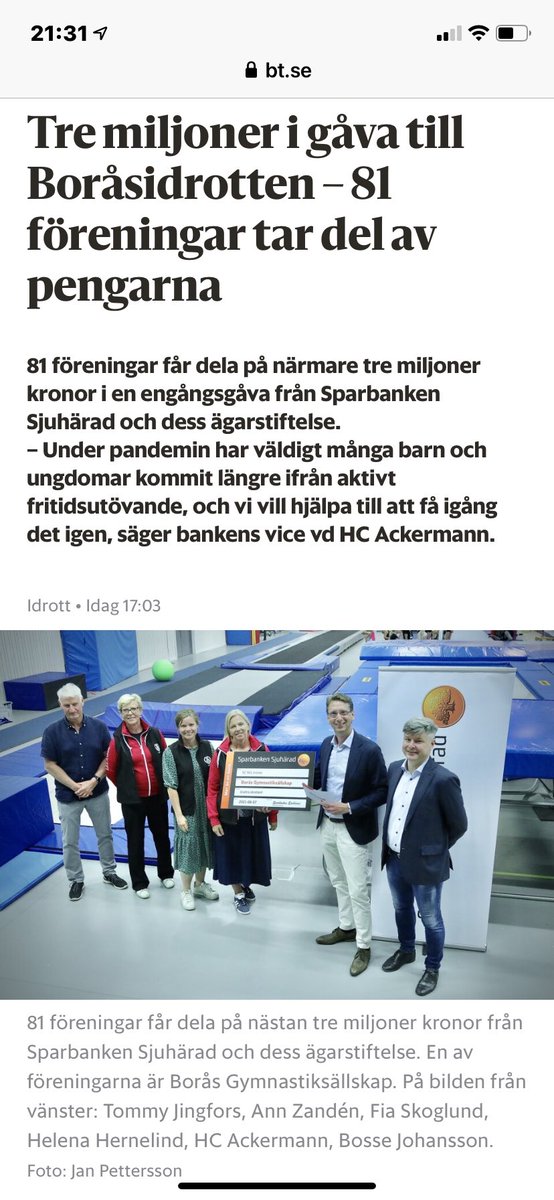 Stort tack Sparbanken Sjuhärad för fantastiskt fint stöd! Er gåva kommer att göra stor skillnad för många idrottande barn och ungdomar och deras ledare runt om i <a href="/BorasStad/">Borås Stad</a> 🙏✨✨